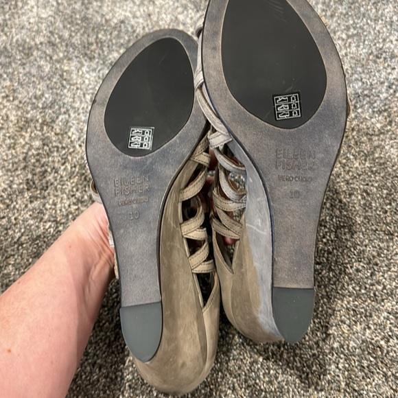 Eileen Fisher | cage lattice open toe zip back leather size 10 - Picture 6 of 8